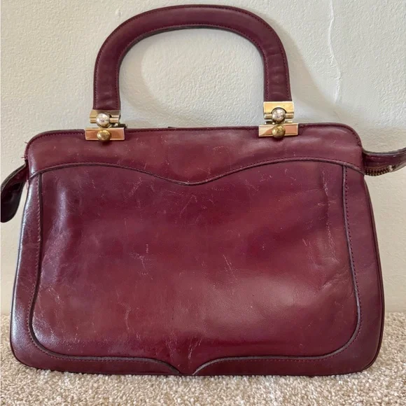 Etienne Aigner burgundy Leather Satchel with Structured Design - Picture 8 of 8